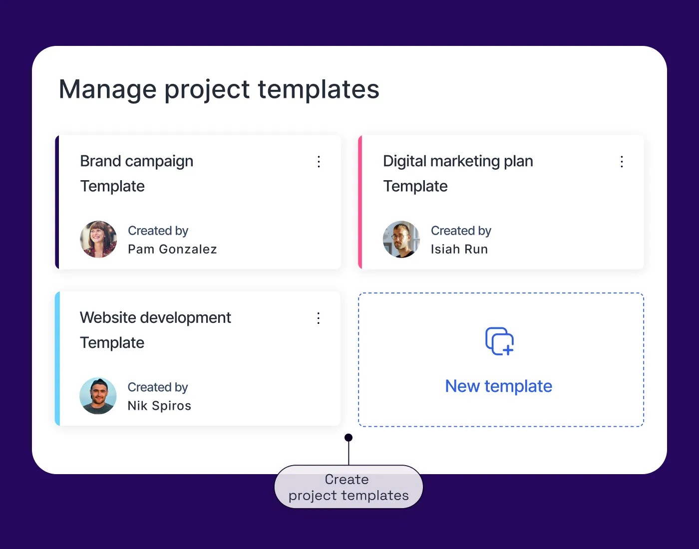 A modal that shows examples of the different project templates you can create in Float. 